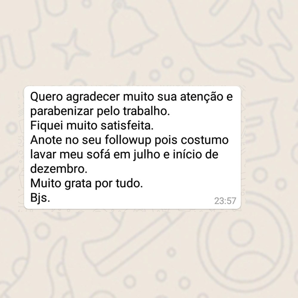 Depoimento de cliente Lavagem e Higienização de sofa em São Paulo